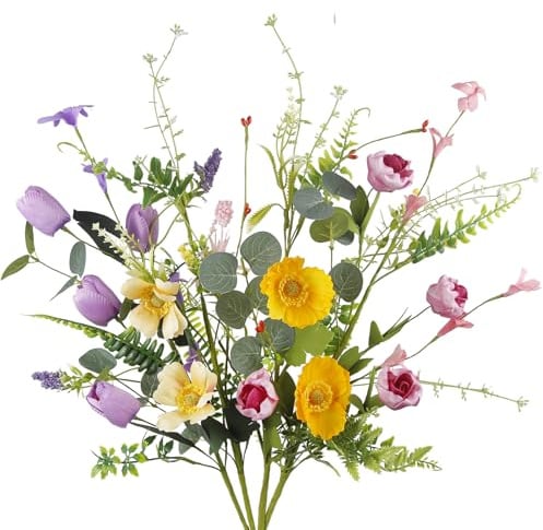 CEWUDA 4 Bündel Wildblumen Künstliche Rosen Blumen Seiden Kunstblumen Blumenstrauß wie Echt Künstlicher Mohn Blumenstrauß für Indoor Outdoor Geburtstag Hochzeit Partei Tischaufsätze Heim Dekor