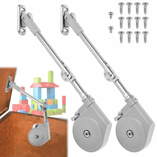 Toy Box Hinge Soft Close, Lid Stay 105 Degree Open Slow Down Chest Hinges Lid Support for Upward Top Opening Flap Doors Wooden Box Cedar Storage Trunks & Benches (2Pack)