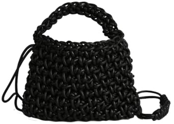 CORIOS Damen Strickstoff Tote Handtasche Gewebte Schultertasche Sommer Strandtaschen Böhmische Umhängetasche Handgewebt Basttasche Kleine Kapazität Tote Beutel für Urlaubsreisen an Den Strand Schwarz