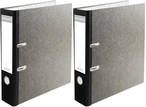 Exacompta - Ref 9074B - Prem'Touch Lever Arch File - 32 x 29cm in Size, Suitable for A4+ Documents, 80mm Spine, 80mm Rings, Metal Finger Pull - Grey Marbled Cover - Black Spine (Pack of 2)