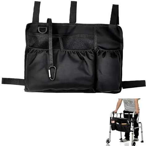 Wheelchair Side Bag with Cup Holder and Reflective Strip, Large Walker Armrest Organiser Pouch with Zip Pocket and Mesh Compartments, Accessories for Wheelchairs,Rollators and Mobility Scooters