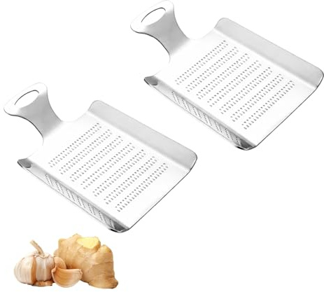 2Pcs Mini Ginger Grater Stainless Steel – Japanese Style Garlic Grater Plate, Fine Teeth Grating Plate for Ginger, Wasabi, Nutmeg & Mini Cheese Grater