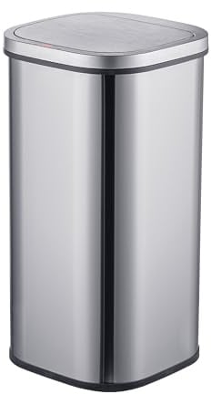 Relaxdays Mülleimer mit Sensor, 30 Liter, elektrischer Deckel, Müllbeutelhalter, Edelstahl, Abfalleimer Küche, Silber
