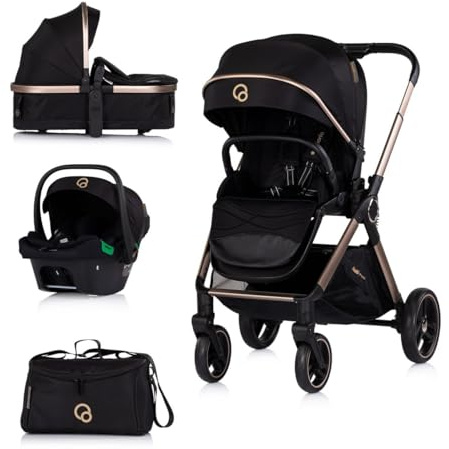 Chipolino Kombikinderwagen Euphoria 3in1 Sportsitz Babyschale umbaubar klappbar schwarz