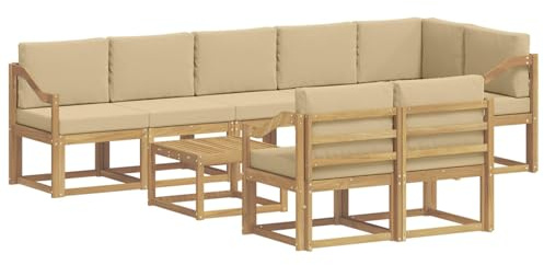 vidaXL Outdoor-Sofagarnitur mit Kissen 9 pcs Weiß und Beige Polyester, Stylisches Außensofa, wetterfestes Set, Bequeme Sitzgelegenheit für den Garten, Akazienholz Möbel