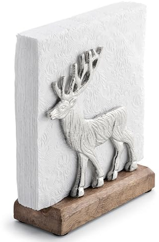 Ambiente Serviettenhalter 16cm aus Holz & Metall mit Hirsch Design - Tischserviettenhalter für Servietten - Winterdeko Weihnachtsdeko Tischdeko - Serviettenspender stehend Natur Silber