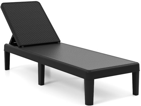 COSTWAY 1/2 Tumbona Jardín Exterior de PP, Respaldo 4 Posiciones (1, Negro) | Tumbona Reclinable, Espreguiçadeira Jardim Playa Balcón Terraza Patio, Carga 150kg, 156 x 57 x 84 cm