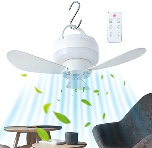 Generico Ventilatore A Soffitto USB - 3 Velocità Telecomando con Luce 1800mAh,Ventilatore da soffitto a batteria - per Camera Giardino Tettoia Box Garage Balcone Camper Campeggio Escursioni