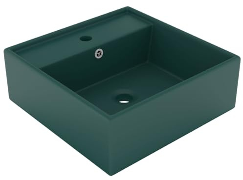 Lavabo in ceramica, 41 x 41 cm, colore: verde scuro opaco