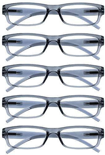 The Reading Glasses Company OPULIZE ACE Lesebrille für Damen und Herren - 5er-Pack - Schmaler Rechteckiger Rahmen - Komfort Federscharniere - Kratzfest - Grau +2.50
