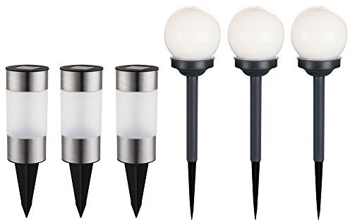 etc-shop 6er Set LED Solar Kugel Steck Lampen Garten Terrassen Beleuchtung Erdspieß Leuchten Edelstahl