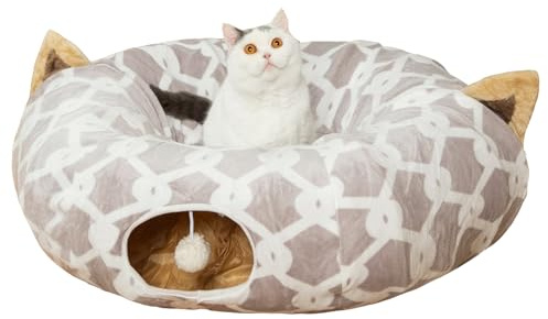 LUCKITTY Grande tunnel per gatti sotto l'albero di Natale con palline giocattolo soffici, cuscino piccolo e design flessibile, diametro 25,4 cm, lunghezza 0,9 m, ideale per gatti e cani di piccola