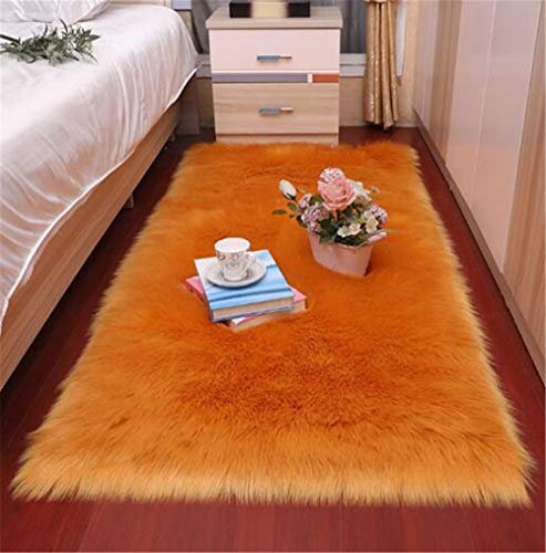 Hava Kolari Lammfell Teppich Bettvorleger Kunstfell Lammfellimitat Schaffell Longhair Fell Optik Nachahmung Sofa Matte Wolle (Orange,60CM*120CM)