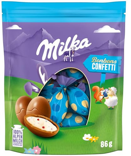 Milka Bonbons Confetti 1 x 86g I Osterschokolade Einzelpackung I für das Osternest und zum Verstecken I Süßigkeiten zu Ostern aus 100% Alpenmilch Schokolade