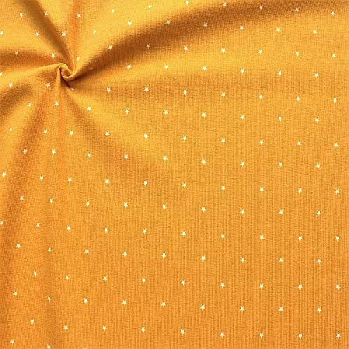 STOFFKONTOR Baumwoll Stretch Jersey Stoff Little Stars - Meterware, gelb - zum Nähen von Kleidern, Röcken, Shirts, Dekoration, uvm.