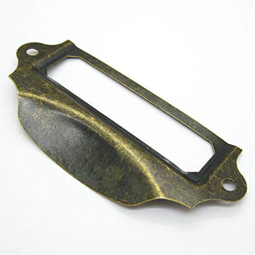 8 Stück Karten- und Etiketten-Griffe im Vintage-Stil, Eisen-Griff für Büro, Bibliothek, Datei, Schublade, Etikettenhalter mit Schrauben (90 x 40 mm, Bronze)