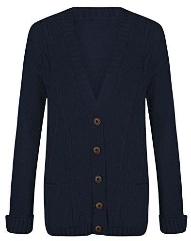 Purple Hanger Women's Long Sleeve Cable Knit Chunky Cardigan (Navy, 20-22)