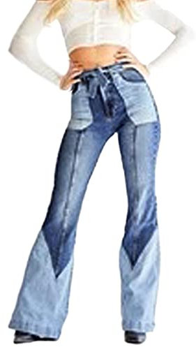 HAHAEMMA Damen Patchwork Jeans Boyfriend High Waist Stretch Wide Jeans Damen Weites Bein Leg Vintage Clothes 90s yk2 egirl Denim Culotte Schlagjeans Hose mit Gürtel