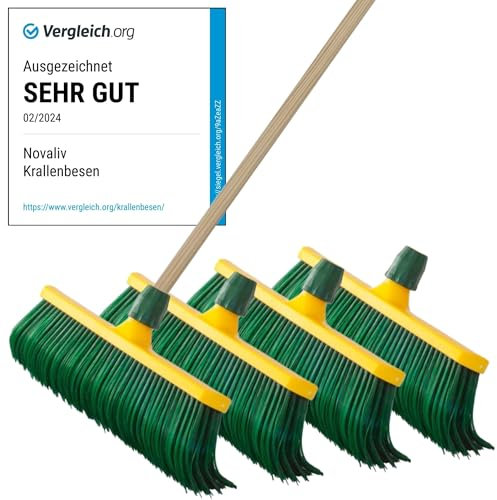 Novaliv 4X Krallenbesen 40 cm Kunststoff I Gartenbesen Outdoor Besen I Straßenbesen Kehrbesen (4, Besen + Holzstiel, 40 cm)