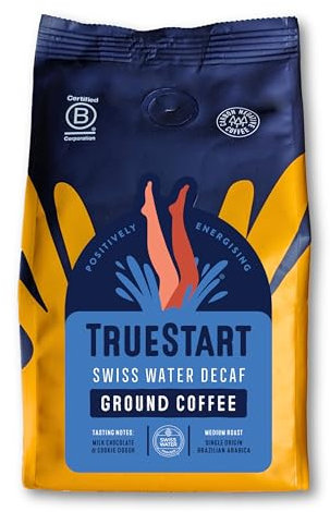 TrueStart Ground Coffee 200g, Swiss Water Decaf - Ground Decaf Coffee for Cafetiere, V60 and Aeropress, Mycotoxin-Free & Rich in Antioxidants, Freshly Hand Roasted Speciality Grade, Medium Roast