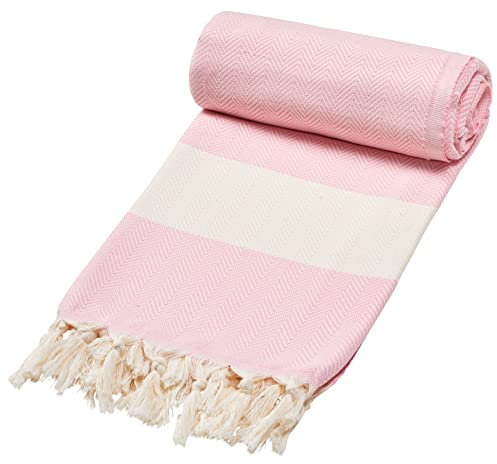 Sowel® Strandtuch XXL, 100 x 200 cm, Saunatuch, Badetuch Groß, Leicht, Dünn, Hamamtuch, Fouta, Pestemal, Damen und Herren, 100% Baumwolle, Rosa