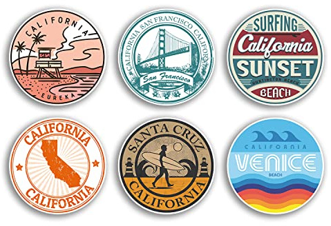 Vinyl-Aufkleber, Vinyl, San Francisco, Venedig, Strand, US-Staat, Amerika, Reisekarte, Urlaubsgepäck, 6 Stück