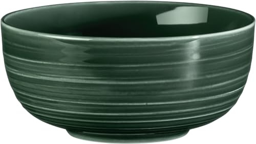 Seltmann Weiden Terra Müslischale, 15 cm, Runde Servierschale mit spiralförmigem Relief, Spülmaschinen- und mikrowellenfest, Porzellan, Moosgrün