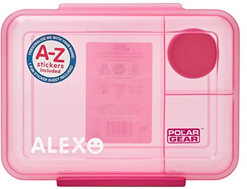 Polar Gear Personalised Alphabet Sticker 3 Compartment Lunch Box 1.1L – Official Merchandise Kids Reusable Polypropylene BPA Free – Personalise - Ideal For School Nursery Sports Picnic,Pink