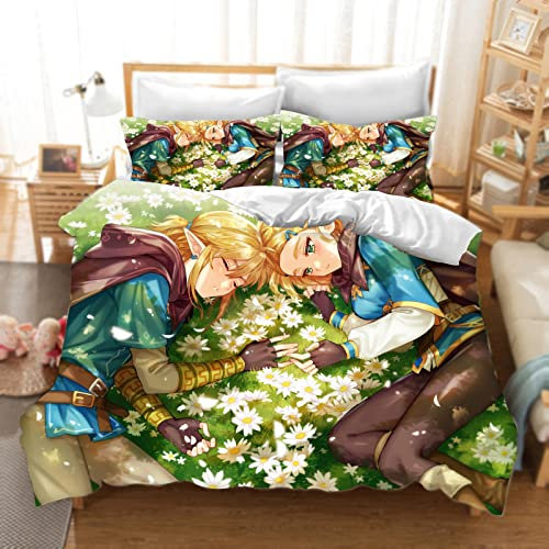 DDONVG Zelda Bettwäsche-Sets Mit Kissenbezügen,3D Anime Bettwäsche 100% Mikrofaser,Dick Und Weich,Geeignet Für Jungen Und Mädchen (13,135 X 200 cm 50 x 75 x 1)