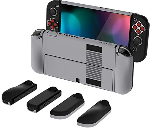 PlayVital Cover Custodia per Nintendo Switch OLED,Cover Grip Ergonomica Intercambiabile per Joycon,Case Protettiva Rigida per Switch OLED&Copri Analogici&Copri Tasti-Stile NES