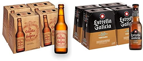 La Estrella de Galicia Cerveza - Pack de 24 botellas x 330 ml - Total: 7.92L & Estrella Galicia 0,0 Tostada Cerveza - Pack de 24 botellines x 250 ml - Total: 6 L