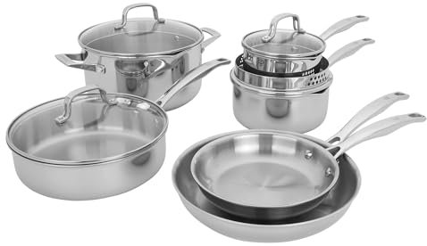 HENCKELS Clad H3 10-pc Induction Pot and Pan Set, Stainless Steel, Durable and Easy to Clean