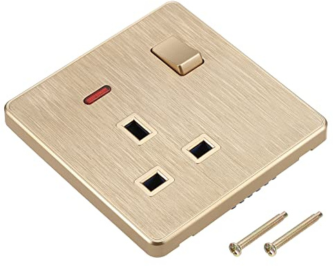 PATIKIL UK Prise Interrupteur Alimentation Sortie Doré avec Indicateur 250V 13A 88mmx86mm