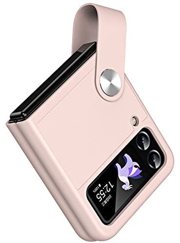TECHGEAR for Samsung Galaxy Z Flip 4 / Flip 3 Case, Z Flip 4/3 Leather Case with Leather Finger Holder, Hard PC Shockproof Protective Bumper Case for Samsung Z Flip3 & Z Flip4, Pink