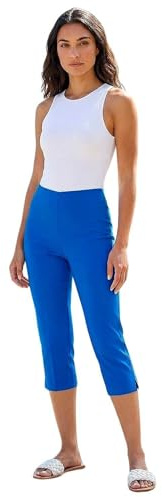 Roman Cropped Trousers for Women UK Ladies Capri Leggings Summer Pants Short Crop Stretch 3/4 Length Three Quarter Pedal Pusher Clothes Elasticated Bengaline Cut Off - Cobalt Blue - Size 14