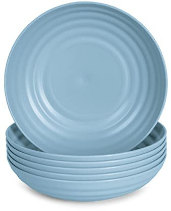 Juego de 6 Piezas de Vajilla Classic en Plástico Duro Reutilizable e Irrompible para Fiestas y Eventos. Azul (Semi-Hondos 19 cm)
