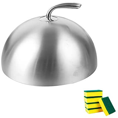 Steak Cover, Teppanyaki Dome Cover, Western Food Serving Cover, Metal Plate Cover, Stainless Steel, Thickened, Oil Splash Resistant (24cm, Silver)
