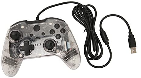 Shanrya Gamepad, Controlador con Cable Estable sin Latencia Doble Vibración para PC (Blanco transparente)
