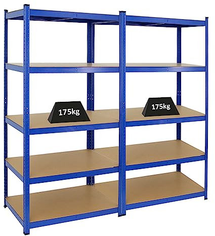 PROREGAL Mega Deal 2X Schwerlastregal Taurus Blau 180x90x60cm mit Fachlast 175kg Kellerregal, Steckregal, Garagenregal, Lagerregal