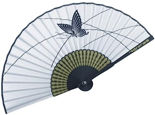 ZUMAHA Manual Fan Butterfly Pattern White Hand Fan, Portable Small Chinese Fan with Tassel, Japanese Folding Fan for Wall Decoration Elegant