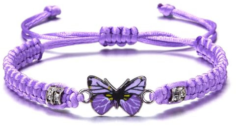 QYWT Bracelet à Breloques Papillon tressé Bracelet à Ficelle réglable Bracelet tissé Bracelet d'amitié empilable pour Couple Femmes Filles Cadeaux,Violet