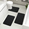 chakme Badezimmer Teppiche Sets 3 Stück, Cobblestone Memory Foam Badezimmer Matten Set dick, Anti-Rutsch-Badematten für Bad,absorbierend waschbar schwarz Badteppiche für Wanne, WC und Boden