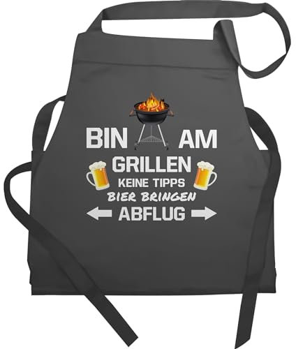 Shirtracer Schürze - Grillschürze Erwachsene - Bin am Grillen Keine Tipps Bier bringen Abflug - Geschenk für Grillfans Grillzubehör Lustig Vatertag - 60x87 - Anthrazit - schwarz männern geschenke