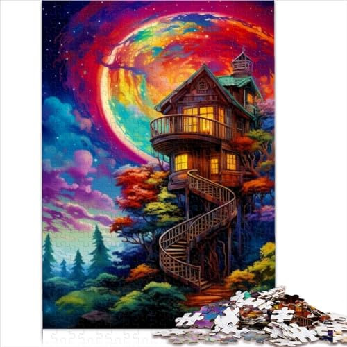 Baumhaus im Wald Puzzlespiele 1000-teiliges Premium-Puzzle aus 100% recyceltem Brett für Jugendliche und Kinder mit passendem Poster und Quizblatt 1000 Teile (26 x 38 cm)
