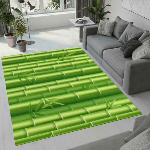 ROUSKI Bambus Teppich Wohnzimmer Schlafzimmer 3D Muster Design Grün Bambus Teppiche rutschfest Waschbarer Kurzflor Teppich Grösse 160x200 cm Flauschig Weich Soft Home Outdoor Carpet Matte