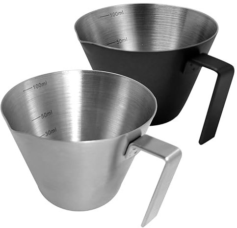 NEOUZA Espresso Shot Cups 100mL Espresso Measuring Cup 2 Pack Stainless Steel Pouring Cup Scale Kitchen Gadgets for Espresso Accessories (Silver and Black)