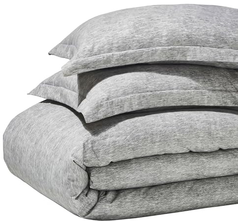 Superior Melange Flannel Cotton Duvet Set, Ultra-Soft Textured Duvet Cover, Modern, Farmhouse Bedding, Basics, Comforter or Duvet Insert Cover, with Pillow Shams, King/California King, Charcoal