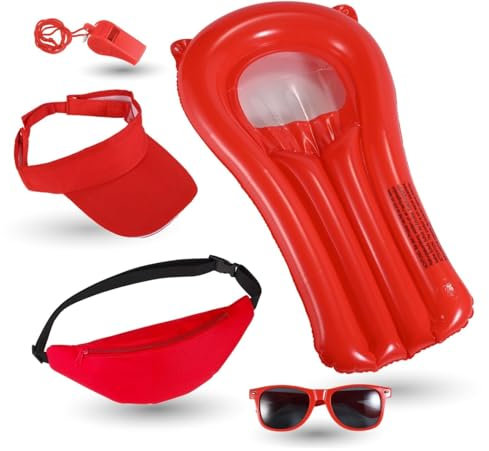 5X Lifeguard 5 in 1 Set Fasching Kostüm Karneval Verkleidung Rettungschwimmer Bademeister Boje Rettungsring Rettungsbrett Schwimmboje wie Baywatch Herren & Damen