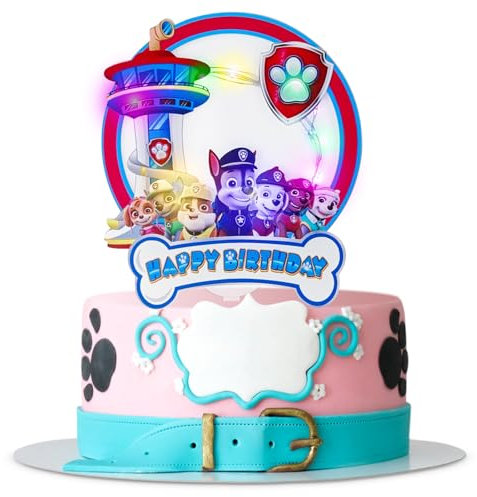 Tortendeko Paw Hund,LED Acryl Tortendeko Kindergeburtstag,Paw Hund Party Kuchen Deko,Happy Birthday Cartoon figuren Cake Topper,für Party Dekoration Kinder Torten Deko (A)