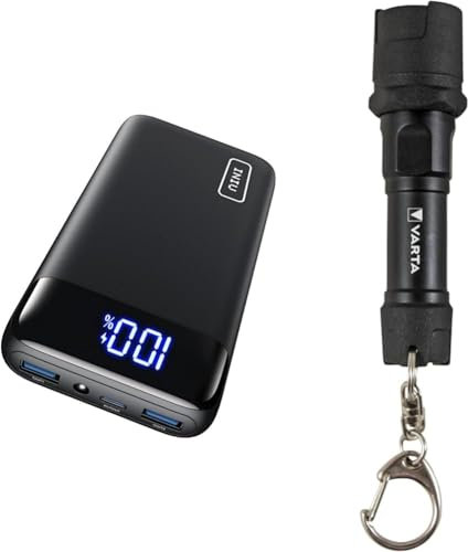 INIU Power Bank, 20000mAh Fast Charging Portable Charger, 22.5W Powerbank & VARTA (incl. 1X AAA Longlife Power Batteries, Key Ring, scratchproof and Splash-Proof housing), ABS, Black/Silver